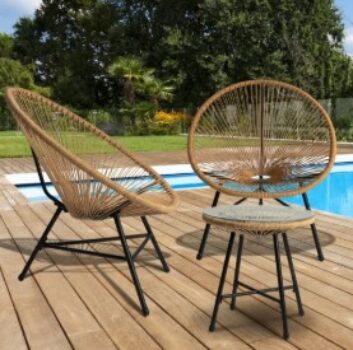 Salon De Jardin Izmir Table Et 2 Fauteuils Oeuf Cordage Effet Rotin