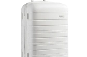 Kono Valise Trolley 65cm Valise de Transport Rigide en Polypropylène Ultra Léger à 4 roulettes avec Serrure TSA Intégré 66L, Blanc