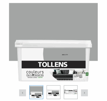 Peinture murs et boiseries Tollens gris city satin 2,5L