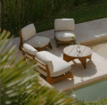 Ensemble de Jardin avec Canapé 2 Places, 2 Fauteuils et Table Basse en Bois d'Acacia et Tissu