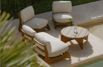 Ensemble de Jardin avec Canapé 2 Places, 2 Fauteuils et Table Basse en Bois d'Acacia et Tissu